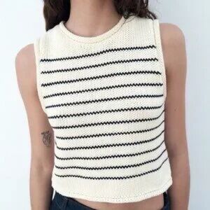 Zara Cream and Black Striped Tank Top